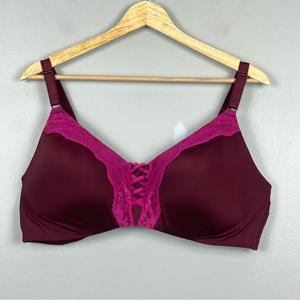 Torrid burgundy & pink Dream Wire-Free Lightly Lined Bra, 42D.